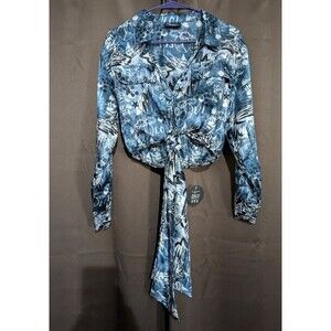 Jolie & Joy Blue Graphic Print Make It Full Circle Crop Top Size S NWT